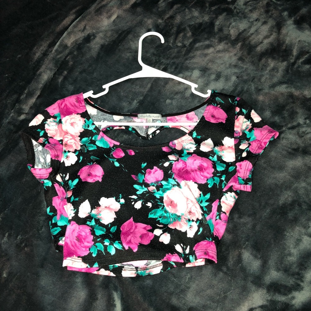 Floral crop top with heart back